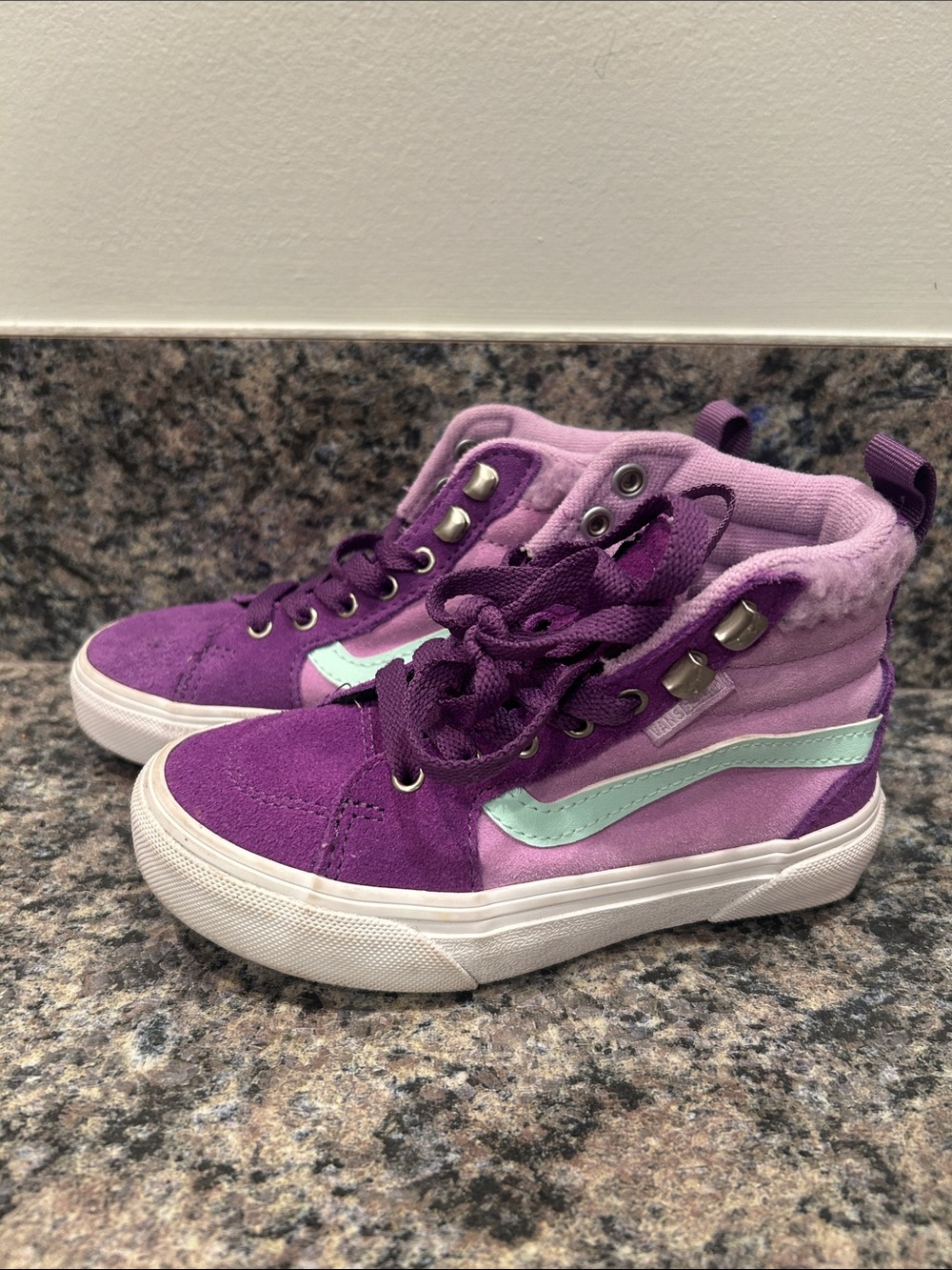 Vans Kids Purple High-Top Sneakers with Mint Stripe